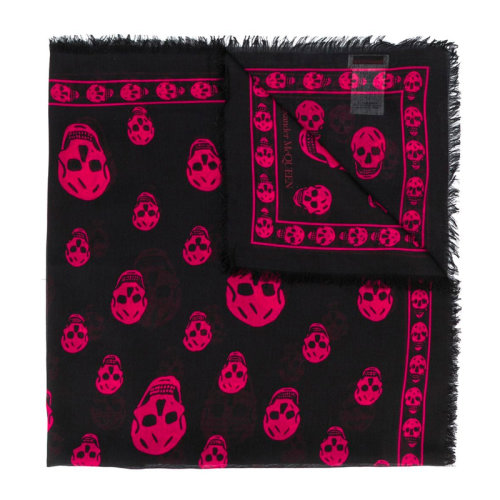 Alexander McQueen/亚历山大麦昆 女士黑白拼色个性骷髅头印花围巾丝巾 557717-3943Q 多色可选