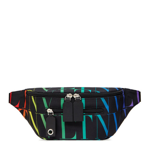 Valentino/华伦天奴 VLTN TIMES系列男士黑色尼龙彩色字母徽标印花装饰拉链开合单肩包斜挎包胸包腰包男包 VY2B0982-MVX-N78