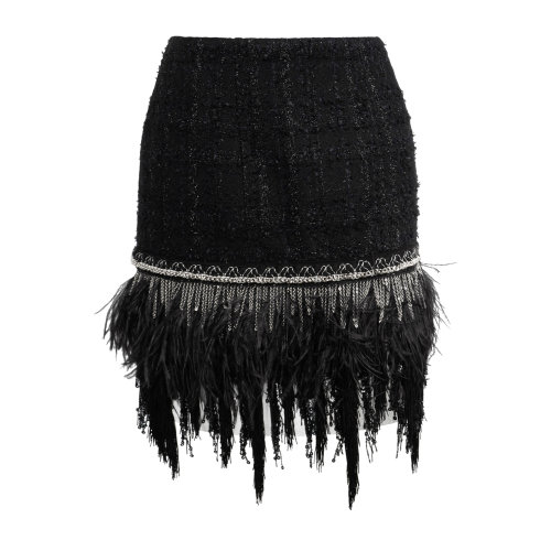 Balmain/巴尔曼 黑色 女士羽毛装饰半裙 TF14000X344 春夏