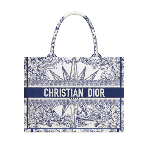 DIOR/迪奥 23新款 女士中号白色帆布蓝色刺绣图案字母标志手提肩背托特包M1296ZRVX_M933