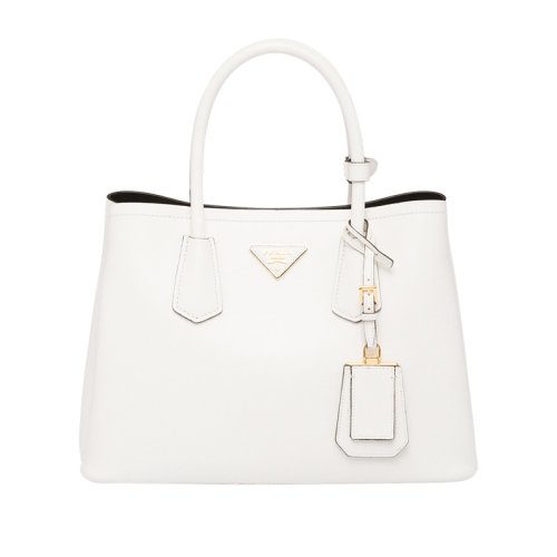 PRADA/普拉达 22新款 double系列 女士白色saffiano十字纹皮革拆卸吊饰金色标志双皮手柄手提斜挎包1BG887_2A4A_F0G3Z_V_OOO
