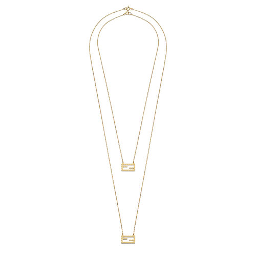 FENDI/芬迪 经典款Baguette FF图案吊坠金色涂层和压纹双裹式不同长度可分开佩戴的项链 8AH033MK7F0CFK