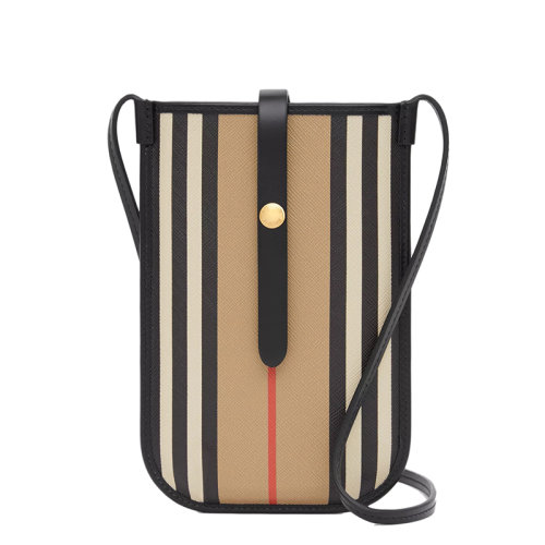 BURBERRY/博柏利 经典Anne系列 男女通用经典米色拼色条纹帆布单肩斜挎挂脖手机包80408761