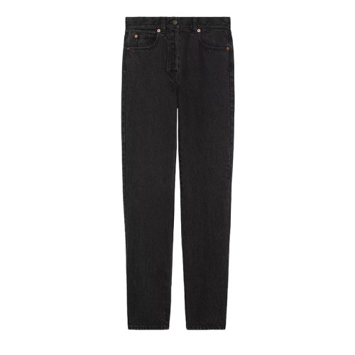 GUCCI/古驰 22年早春新款 中国新年系列 女士黑色纯棉丹宁面料Tiger字样刺绣长裤牛仔裤687362XDBWJ1043