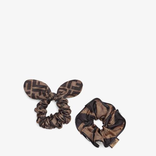  FENDI芬迪 22年秋冬 女士 发带 棕色桑蚕丝松紧发带两件套 FXT268ADG0F1BWS