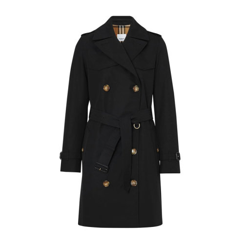 Burberry 博柏利 女士服装 黑色双排扣长款风衣 女士大衣