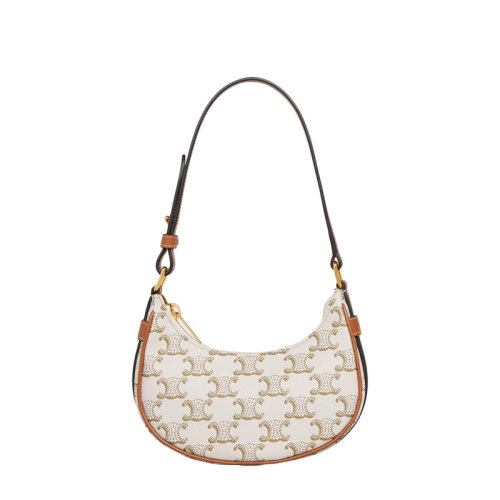 CELINE/赛琳 22春夏新款AVA系列 女士迷你白色凯旋老花牛皮革黄褐色肩带腋下单肩包10I602DS1.01TA