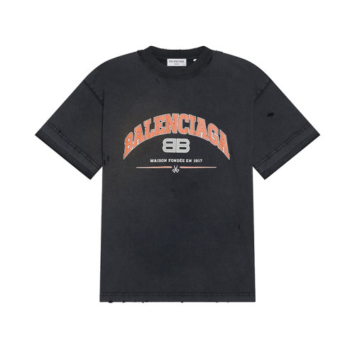 Balenciaga/巴黎世家 22年春夏新款 男女同款黑色纯棉做旧效果短袖T恤612966TLVJ11074