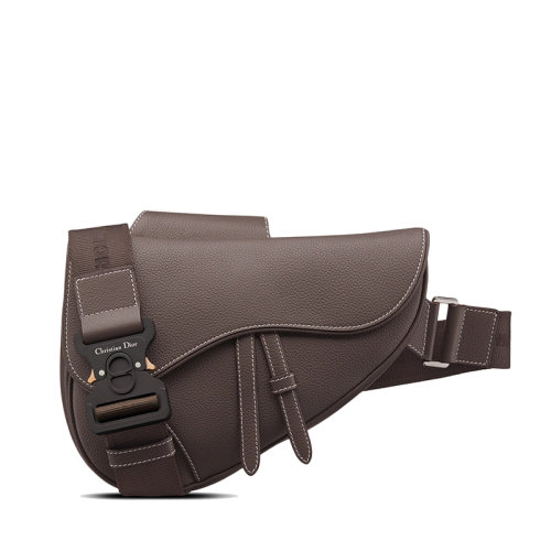 DIOR/迪奥 22新款SADDLE系列 男士檀黑色粒面牛皮革缉面线装饰磁性翻盖开合单肩斜挎马鞍包1ADPO093YKK_H09M