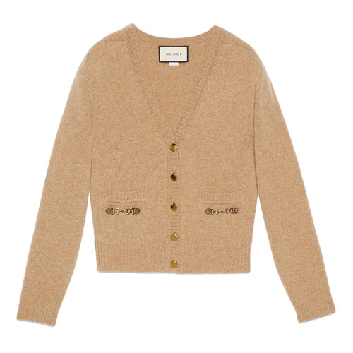 GUCCI/古驰 21年新款 女士驼色马衔扣山羊绒开衫628412XKBH92184