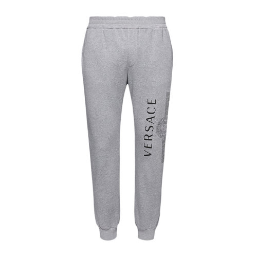VERSACE/范思哲 男士灰色棉质经典字母徽标印花装饰束脚休闲裤运动裤长裤男裤 A83562-A231242-A809