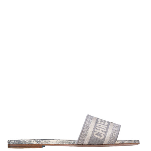 DIOR/迪奥 22年早春新款 DWAY系列 女士灰色棉质刺绣茹伊印花LOGO凉拖KCQ209TJE_S21G