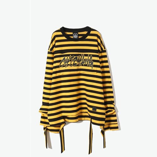 CHIZHANG/驰张 条纹拼接印花女卫衣