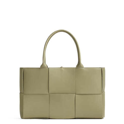 Bottega Veneta/葆蝶家 22新款Arco Tote系列 女士洞石绿色Intreccio编织粒面羊皮革手提托特包609175VCQC22916