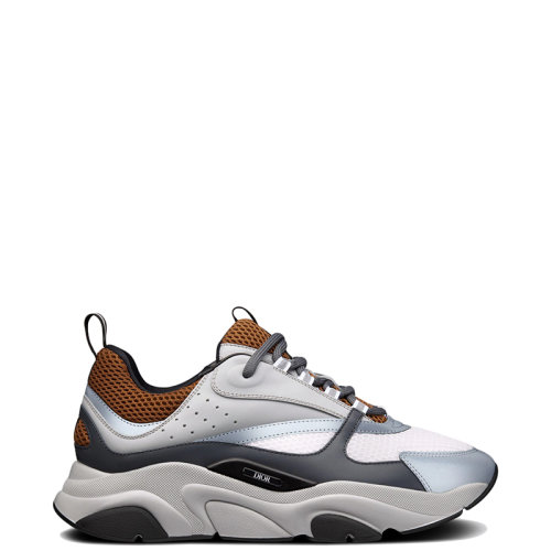 DIOR/迪奥 22年早春新款 B22系列 男士咖啡色/白色相间网面和灰色/黑色牛皮革复古运动鞋3SN231YXX_H867