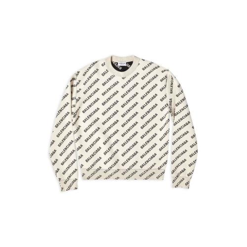 BALENCIAGA巴黎世家 22年秋冬 女士 长袖T恤 Womens Mini Allover Logo Sweater in Off White