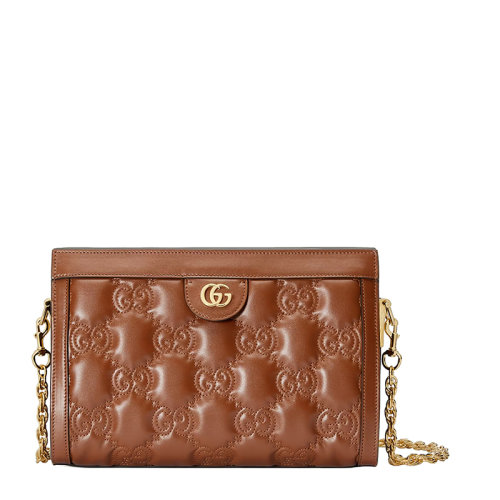 GUCCI/古驰 22新款 女士棕色绗缝皮革双G标志金扣肩带手提单肩包702200UM8HG2595