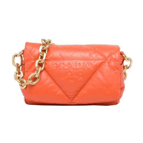PRADA/普拉达 22新款 女士橙色绗缝纳帕皮金色链条翻盖橙色标志单肩手提包1BD315_2DYI_F0049_V_VAM