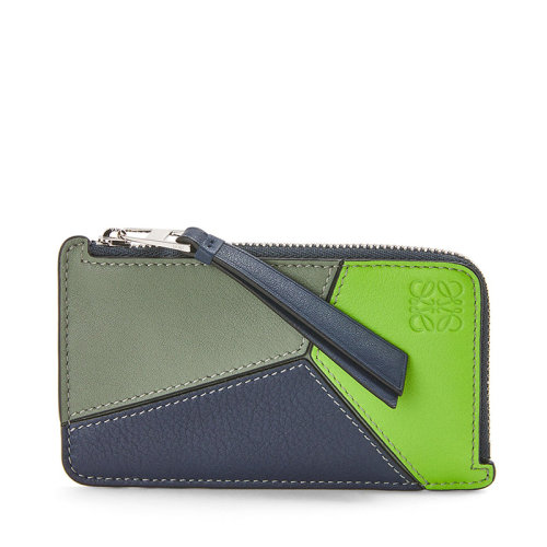 LOEWE/罗意威 Puzzle系列 男士苹果绿色/海军蓝/浅绿色系经典小牛皮零钱卡夹钱包0010639987