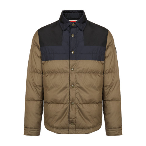 经典羽绒服 Moncler/蒙克莱 男士羽绒服 翻领绿色+深蓝色拼接设计男士羽绒服外套上衣上装 瑕疵特卖（陈列痕迹，不影响使用）