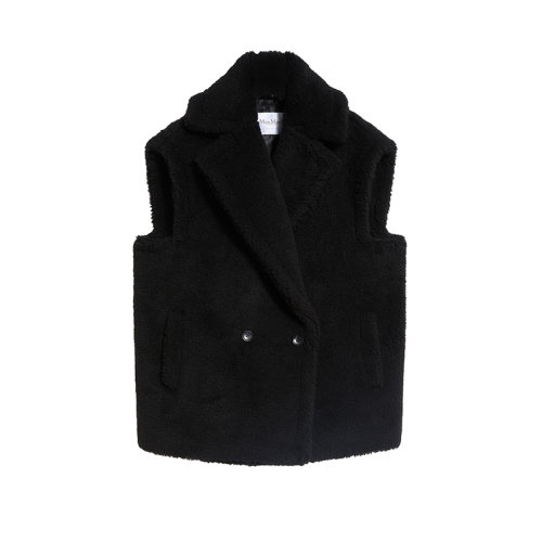 MaxMara/麦丝玛拉 22年秋冬新款 PERLE系列 女士黑色羊驼毛混纺泰迪马甲外套无袖夹克1276022606008