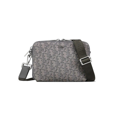 DIOR/迪奥 23新款 男士钌色提花帆布配皮镀钌黄铜字母标志拉链开合提花尼龙拆卸调节肩带单肩包2ESBC119DOS_H30Q