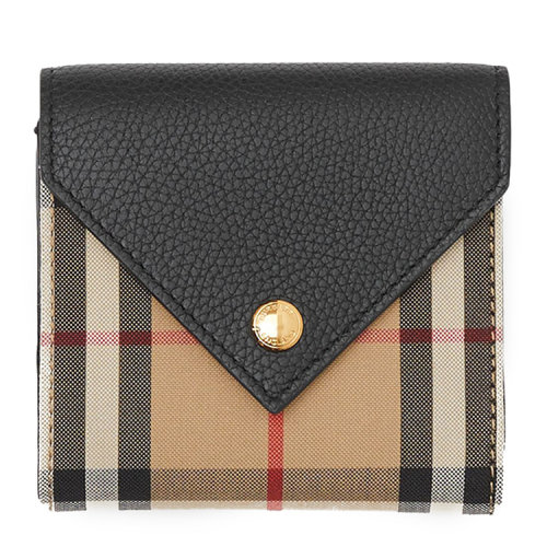 BURBERRY/博柏利 Vintage 格纹拼粒纹牛皮革折叠式棉钱夹 80261141