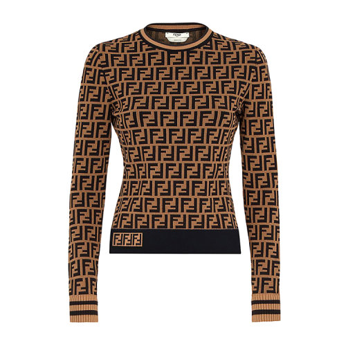 FENDI/芬迪女士棕色和灰色FF图案毛衣（2色可选）FZY703A5QGF118W