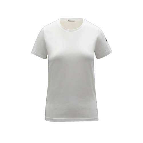 Moncler/蒙克莱 22年秋冬新款 女士丝绸白色纯棉毡艺商标短袖T恤H10938C73200V8058033