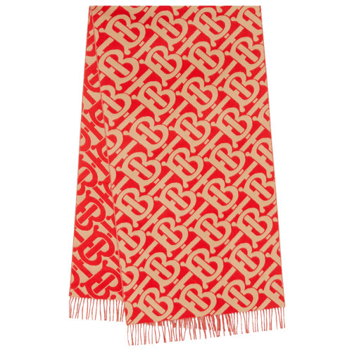 BURBERRY/博柏利 春节系列 鲜红色/驼色 两色调羊绒围巾采用提花梭织Thomas Burberry会标设计围巾80343831