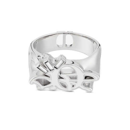 DIOR/迪奥 22新款 男士银色镀银黄铜镶嵌白色水晶镂空CD字母戒指R1180HOMMT_D007