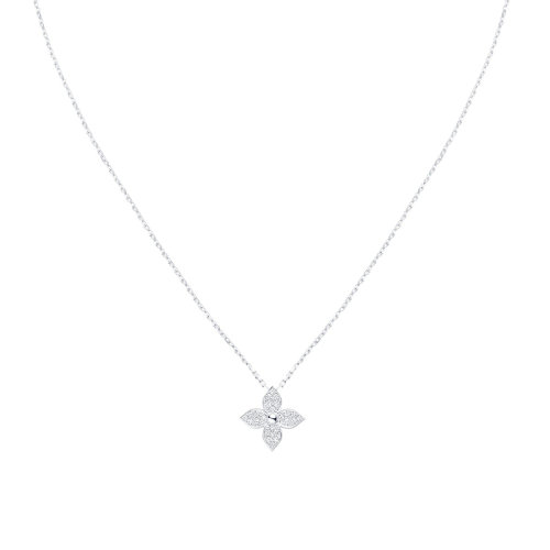 Louis Vuitton/路易威登 经典款STAR BLOSSOM系列 18k金白金徽标花朵造型吊饰镶嵌24颗钻石项链Q93622
