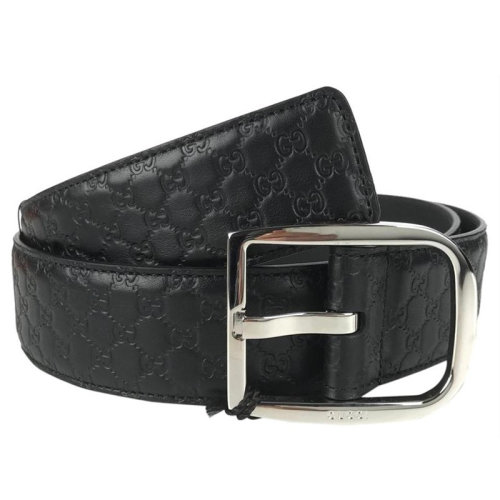 【微瑕疵】GUCCI/古驰  经典腰带 银色针扣 皮质GG压花男士腰带皮带