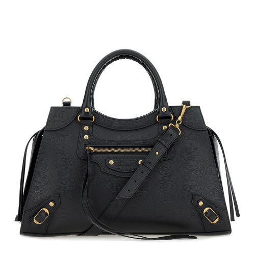 Balenciaga/巴黎世家 NEO CLASSIC CITY系列中号女士黑色小牛皮铆钉元素拉链开合单肩包斜挎包手提包梯形包女包 638470-15Y41-1000