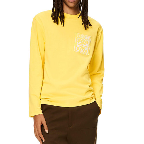 LOEWE/罗意威 22年秋冬新款 男士黄色纯棉Logo Anagram假口袋长袖T恤H526Y22X47-8100