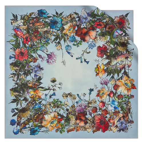 DIOR/迪奥新款 女士天蓝色斜纹真丝千叶印花方巾15MIF070I611_C520