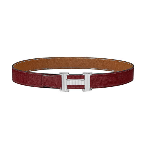 HERMES/爱马仕 红H /金小牛皮 条纹镀钯金属皮带扣 女士双面皮带 32毫米H064550CK05/H075394CAAC090