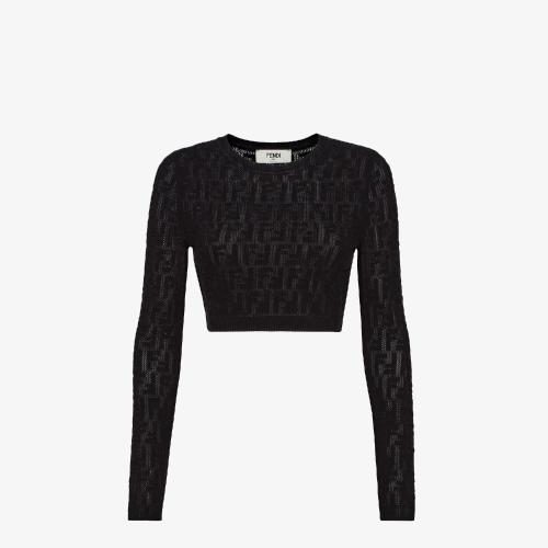  FENDI芬迪 22年秋冬 女士 针织衫 黑色圆领修身毛衣 FZX817AJTLF0GME