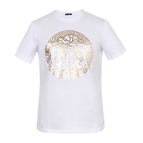 VERSACE/范思哲女士白色棉质经典字母徽标美杜莎头像装饰圆领上衣短袖TA85756-A228806-A1001