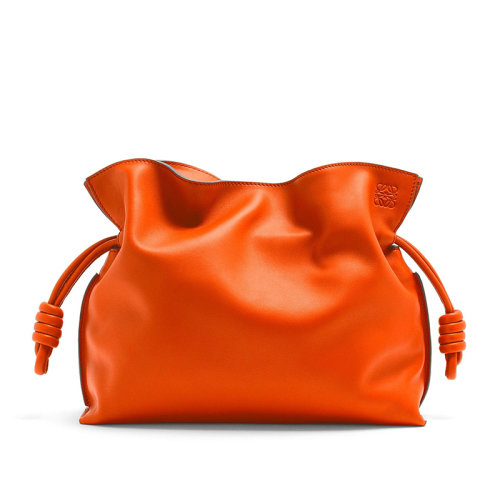 LOEWE/罗意威 22新款Flamenco系列 女士橙色纳帕牛皮革徽标压纹拉绳收紧单肩手提包A411FC1X62-9100