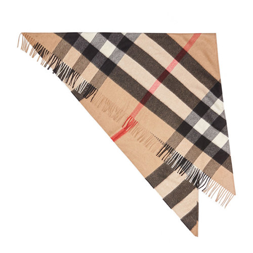 BURBERRY/博柏利  中性款女士驼色羊绒格栅三角围巾 40653491 驼色格纹