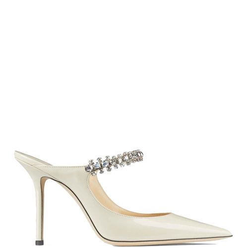 Jimmy Choo/周仰杰 22年秋冬新款 Bing 100系列 女士亚麻色漆皮配水晶绑带尖头高跟鞋BING100PAT-LIN