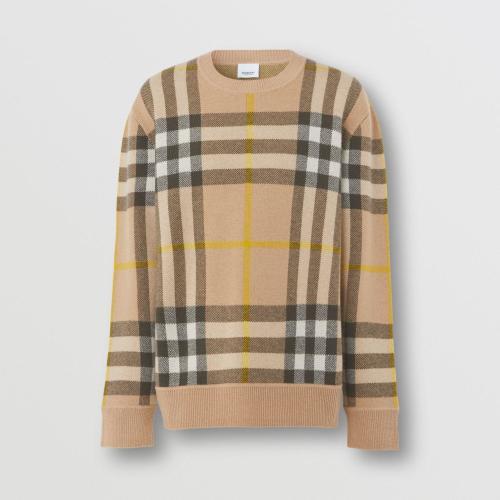  BURBERRY 22年秋冬 男士 格纹羊绒提花针织衫 80549201