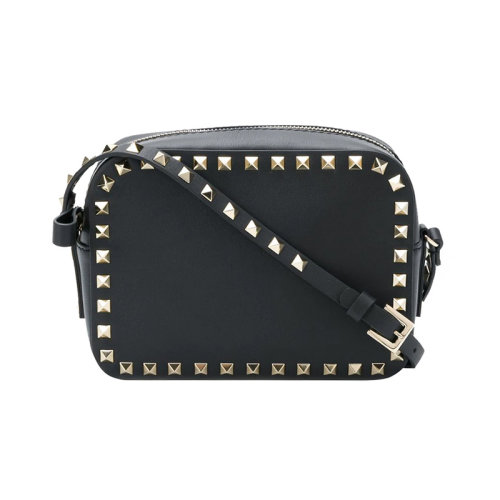 Valentino/华伦天奴 女包女士黑色皮革时尚百搭铆钉装饰斜挎包单肩包 RW2B0809BOL 0NO
