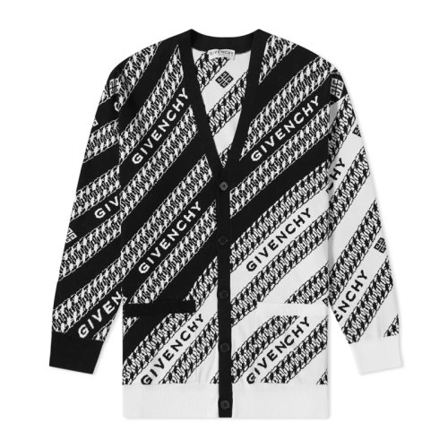 Givenchy/纪梵希 男士黑白拼色棉质经典字母徽标提花装饰大廓形针织衫开衫上衣毛衣 BM90F84Y7A-004