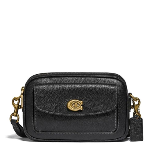 COACH/蔻驰 WILLOW系列小号女士黑色牛皮经典C字母徽标装饰拉链开合单肩包斜挎包相机包女包 C0823B4BK