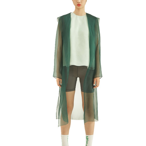 nisiss/怡夕长款柯根纱连帽大衣女士大衣n162ak29-a