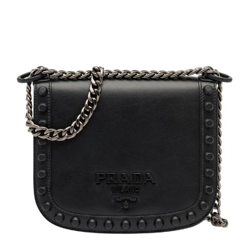 PRADA/普拉达 Pionnière系列 女士小牛皮镶铆钉金属LOGO徽标时尚单肩斜挎包