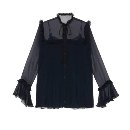  GUCCI古驰 22年秋冬 女士 真丝雪纺荷叶边衬衫 657801 ZHS78 4466