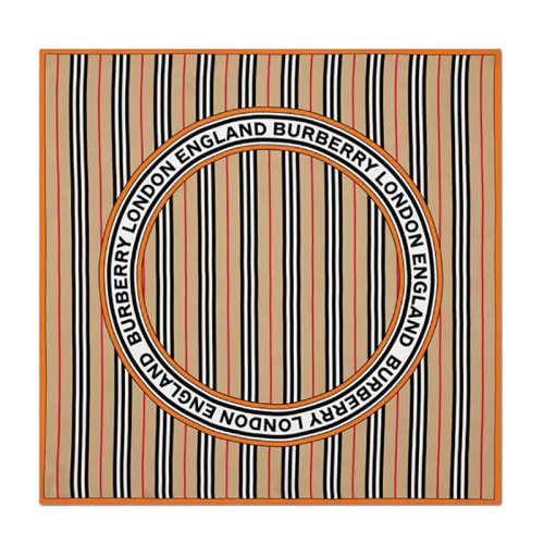 BURBERRY/博柏利 男女同款典藏米色桑蚕丝标志性条纹拼徽标图案丝质方巾围巾80324581